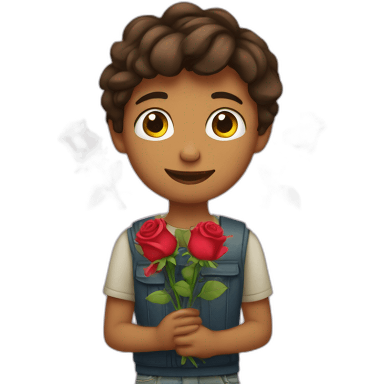 boy carry rose flowers for love  emoji