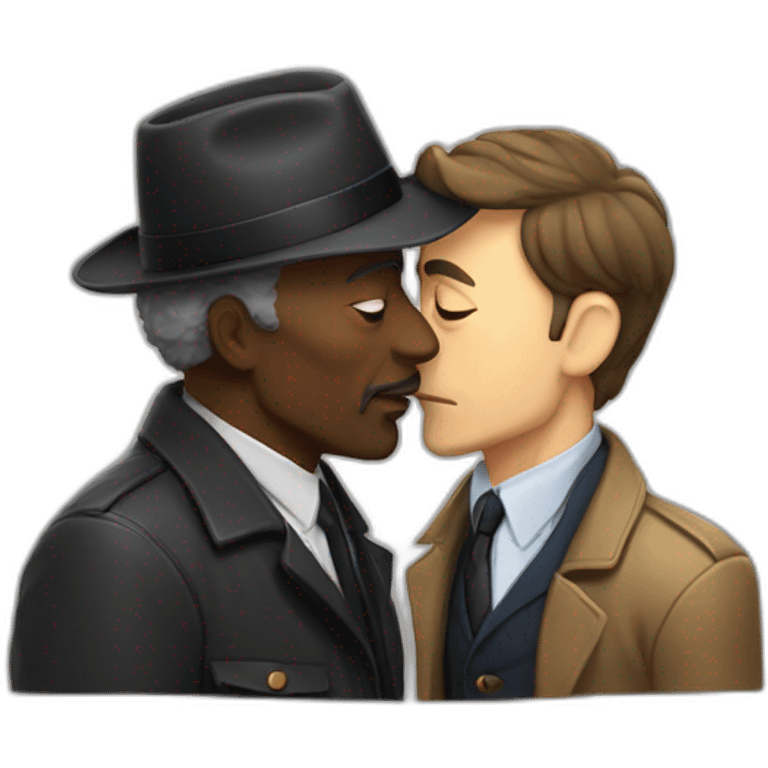 Black older  man detective kisses european man detective  emoji