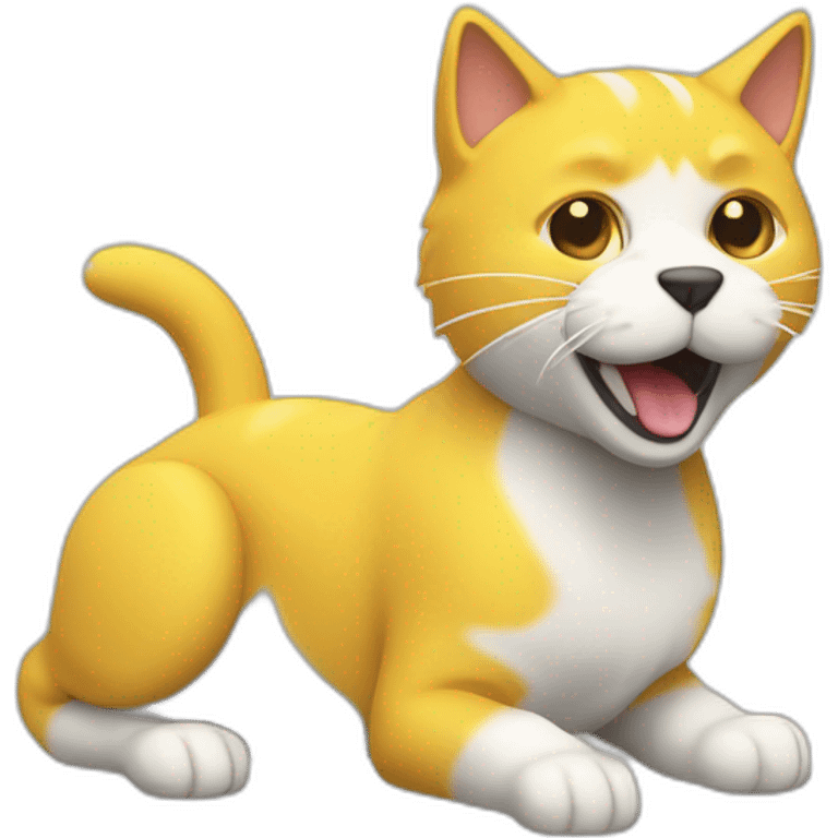 Gato amarillo abrazando a perro blanco peludo en 3d emoji