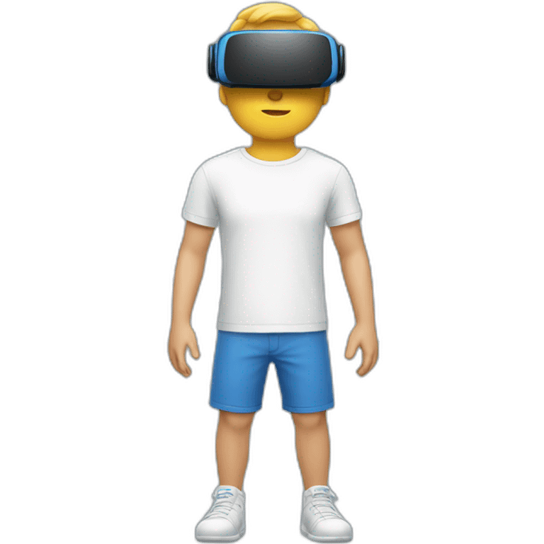 Un homme blanc qui joue à un jeux vr avec un t-shirt bleus emoji