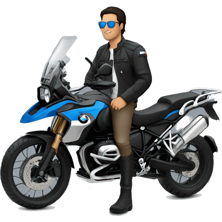 bmw gs 1250 black male rider sunglases on bike dark hair blue eyes emoji