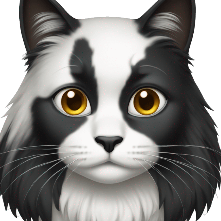 half Black and half white long hair cat with black bottom jaw emoji