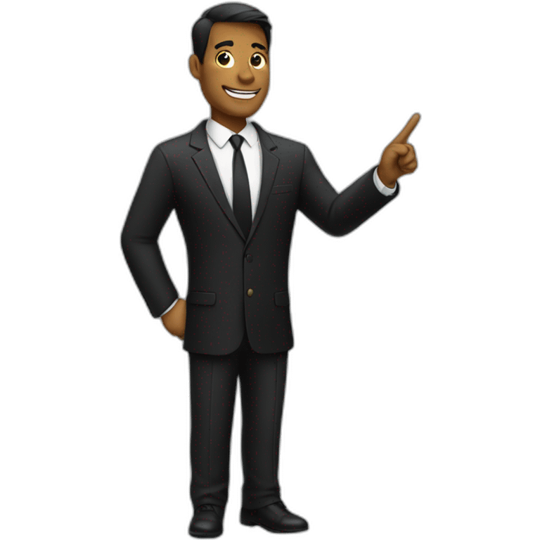 businessman  in a black suit pointing up with his finger emoji