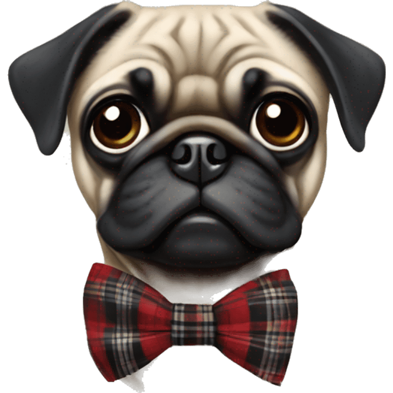 Black pug with plaid bow tie  emoji