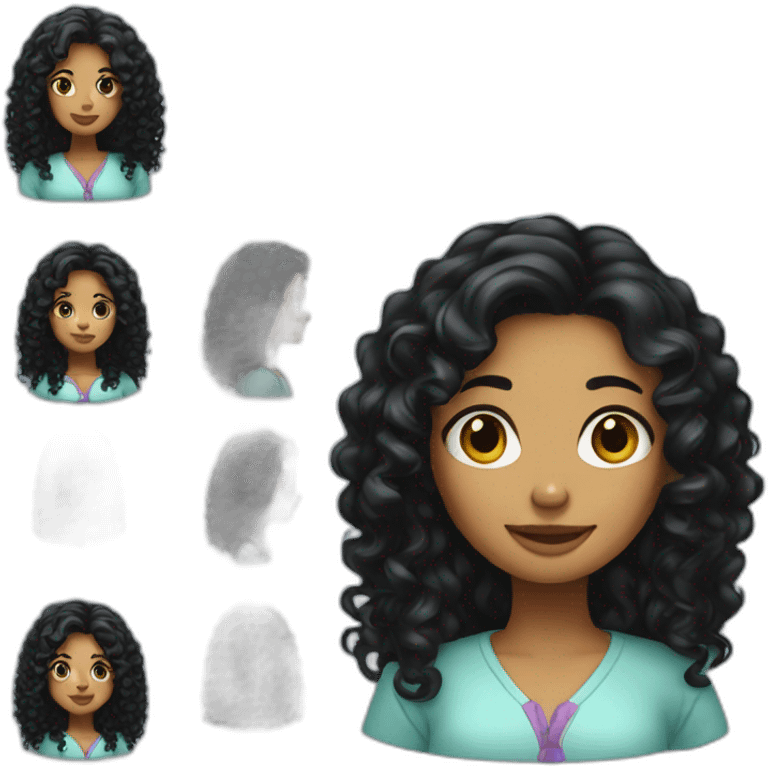 Curly long black hair woman emoji