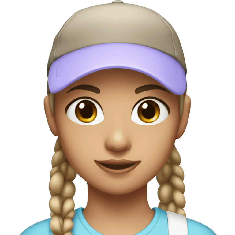 sporty girl with brown eyes wearing a pastel blue cap with hair tied emoji