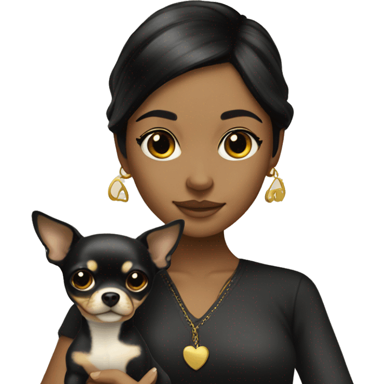 Black-hair girl with gold chihuahua  emoji