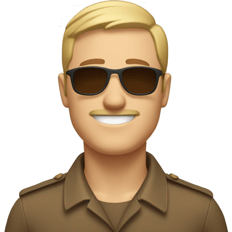 smiling white man with a short haircut and short mustache wearing a brown uniform and sunglasses emoji