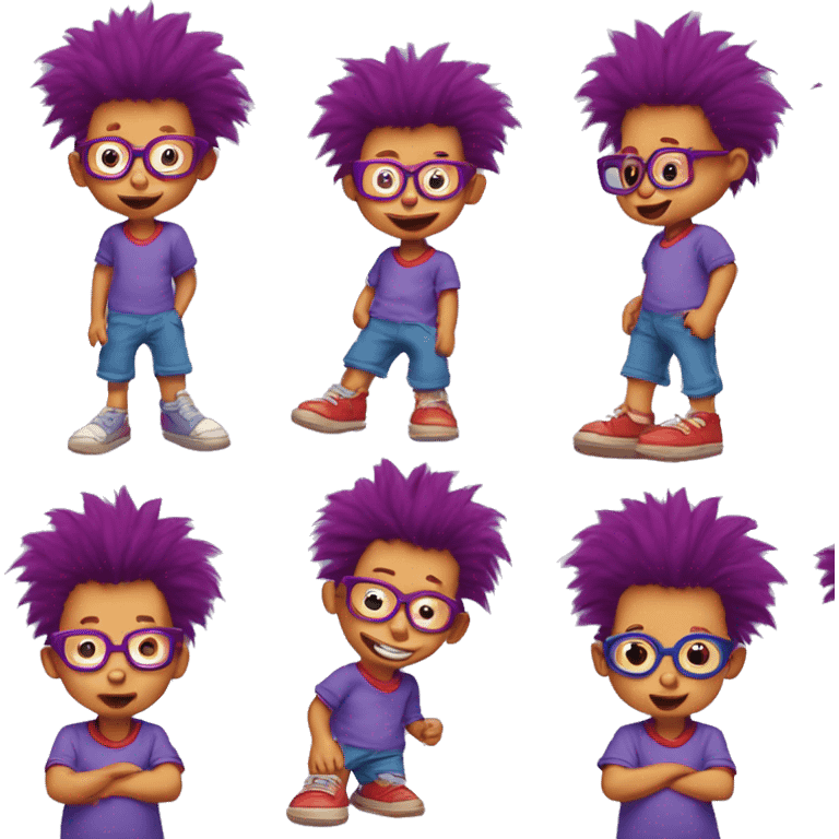 Rugrats, a red-haired one year baby with spiky hair and only 2 front teeth wearing purple square glasses and a blue shirt with red trim emoji