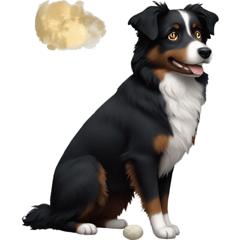 Small black australian shepherd dog moon emoji