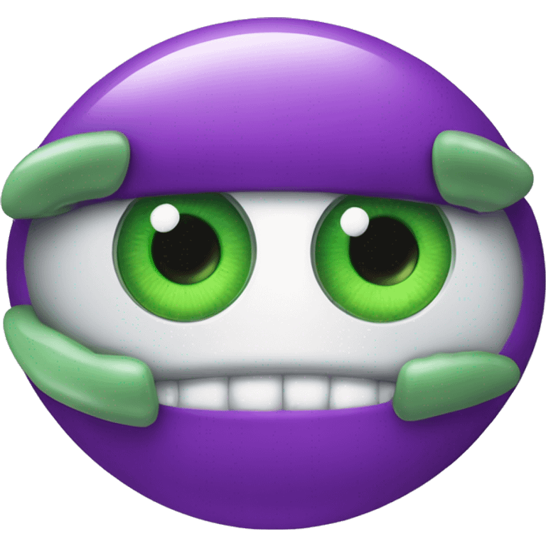 Capsule pill half green half purple crazy eyes and mouth emoji