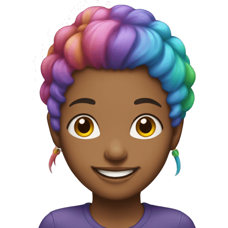 female with rainbow hair and a big smile emoji