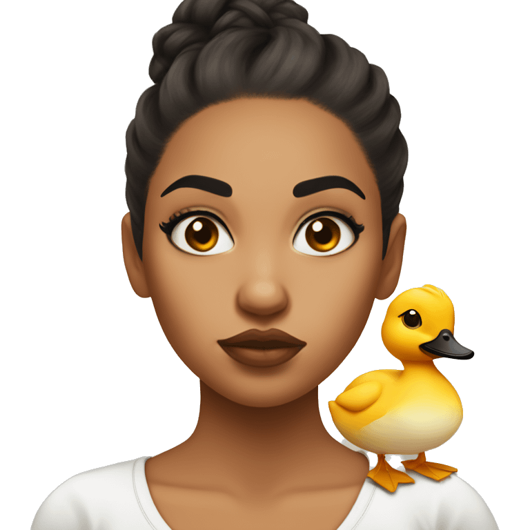 Mixed girl with a big big bun she looks mean and she’s taking a selfie making a duck face emoji