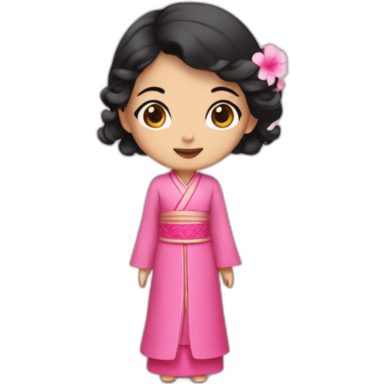 cute girl with wavy black hair posing with pink ao dai emoji