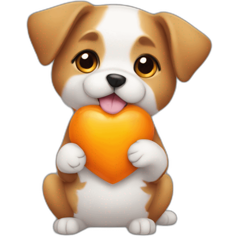 Cute dog holding a orange heart emoji