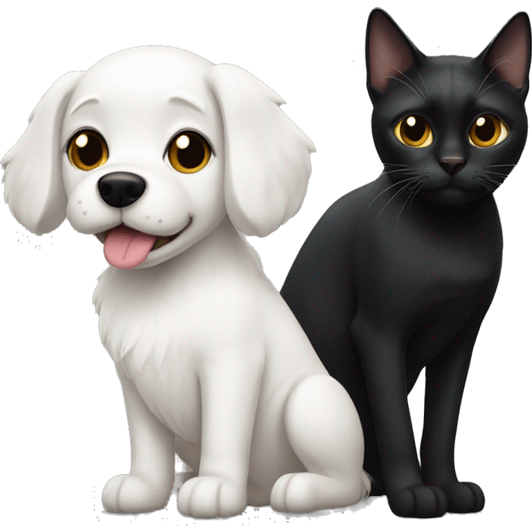 White dog and black cat  emoji