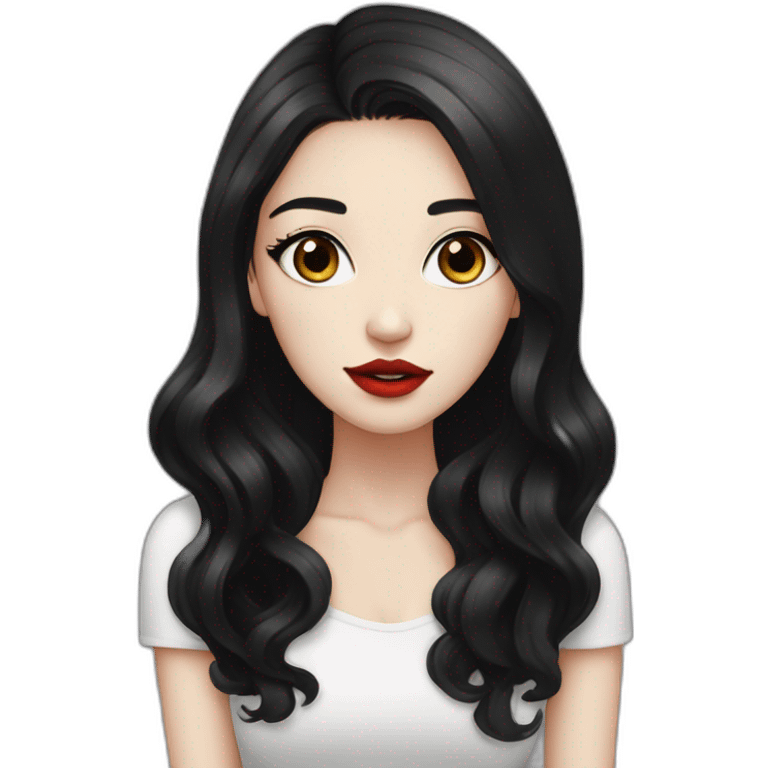 Beautiful young woman,Black hair,long hair,White skin,oval face,big eyes,Blackeyes,Redlips,Chinese emoji