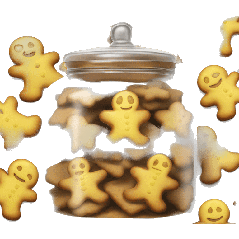 Realistic glass cookie jar yellow lid full of gingerbread cookies isolated.  emoji