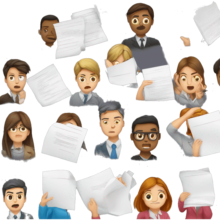 Young Men, Women Frustrated by Failing the Examination, Flying Documents emoji