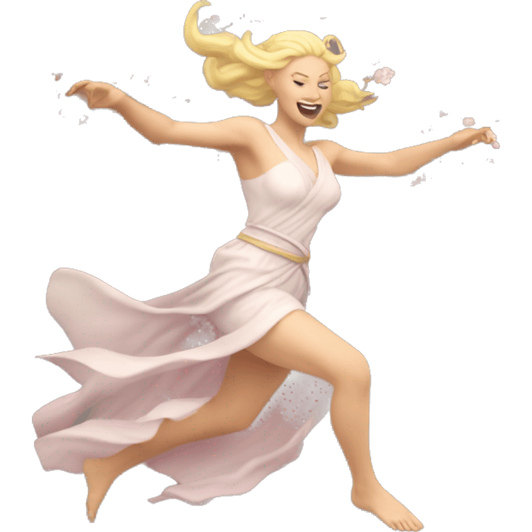 blonde Beltane cherry blossom Pagan goddess sprinting, with a large stride and arms outstretched emoji