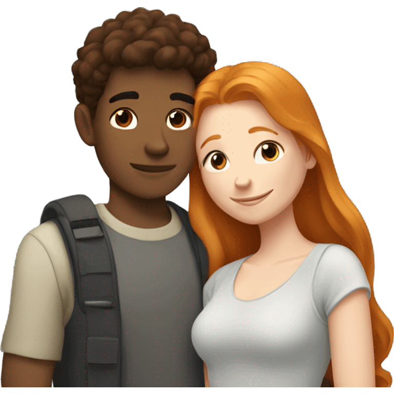 young brown Man and young ginger woman cuddle emoji