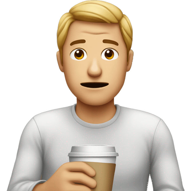 An normal emoji tired with a coffee cup in his hands emoji