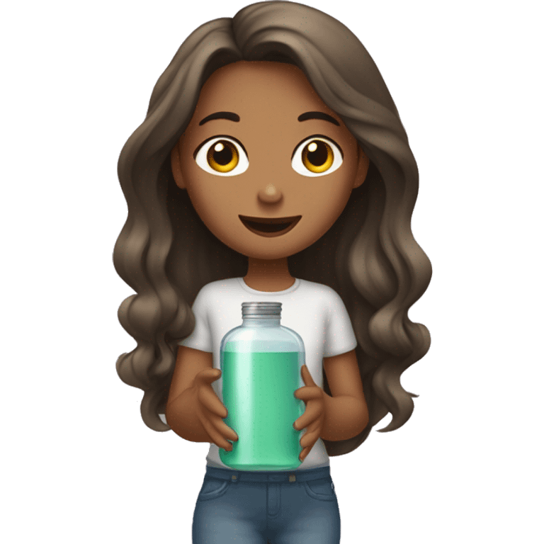 A girl with long hair and jars of shampoos in hand emoji