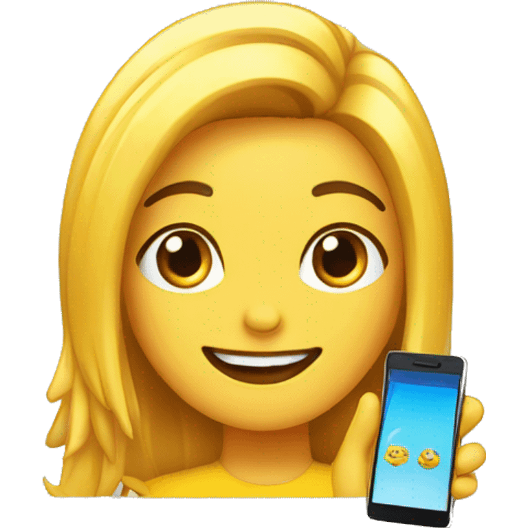 chica feliz con un smartphone emoji