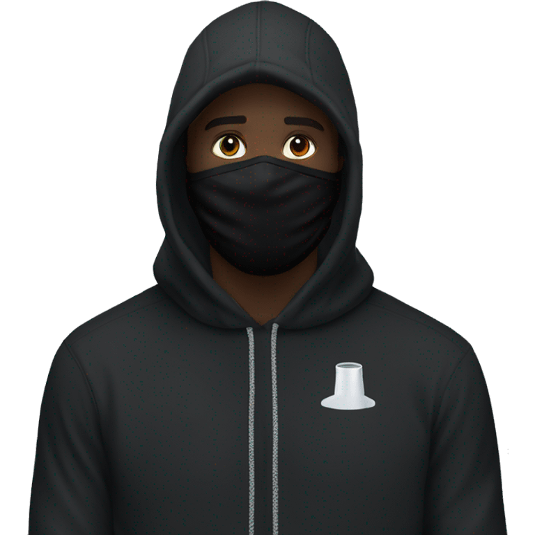 Guy with black Nike skii mask and black essential hoodie over head emoji