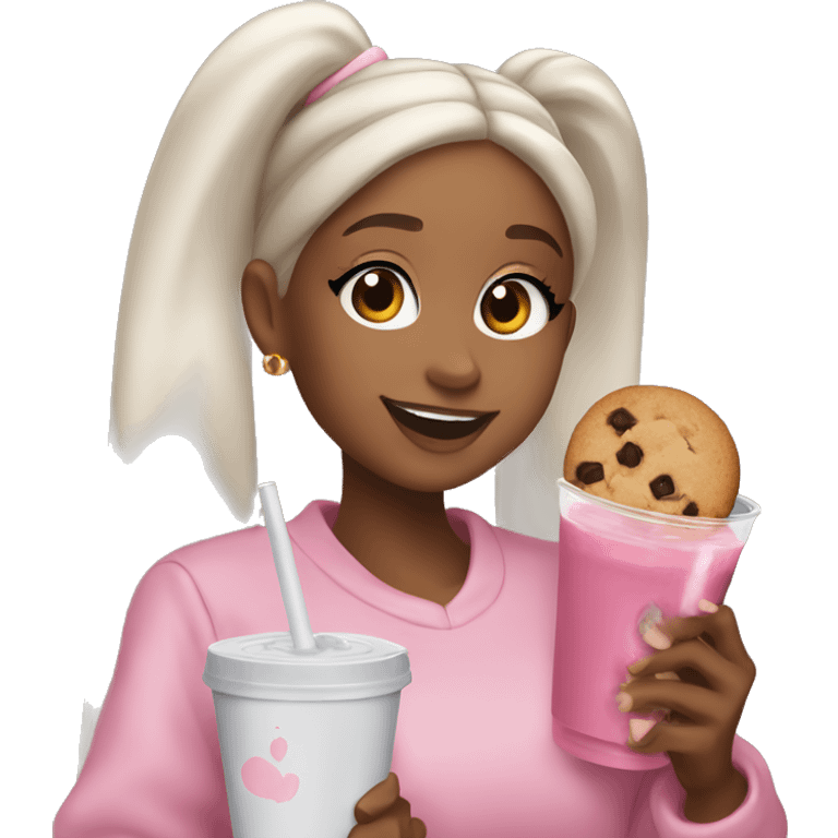 ariana grande black holding juice and cookies emoji