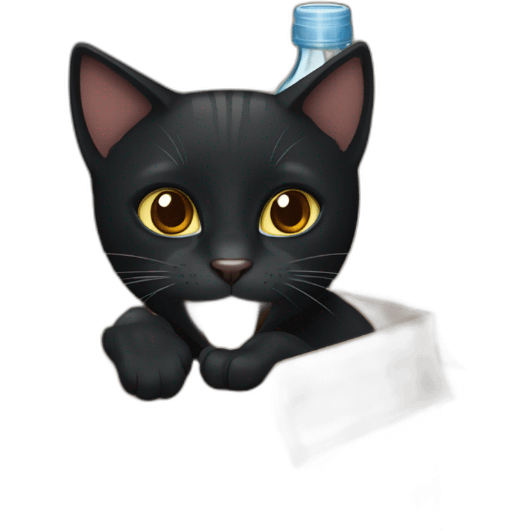 Black cat with brown eyes catching a cap of bottle emoji