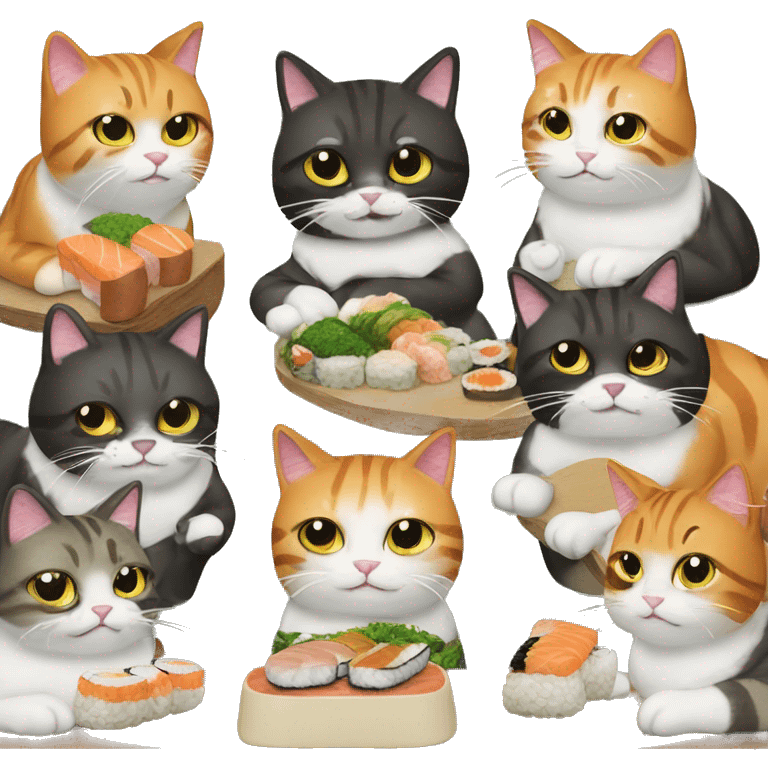 6 cool cats eating sushi emoji