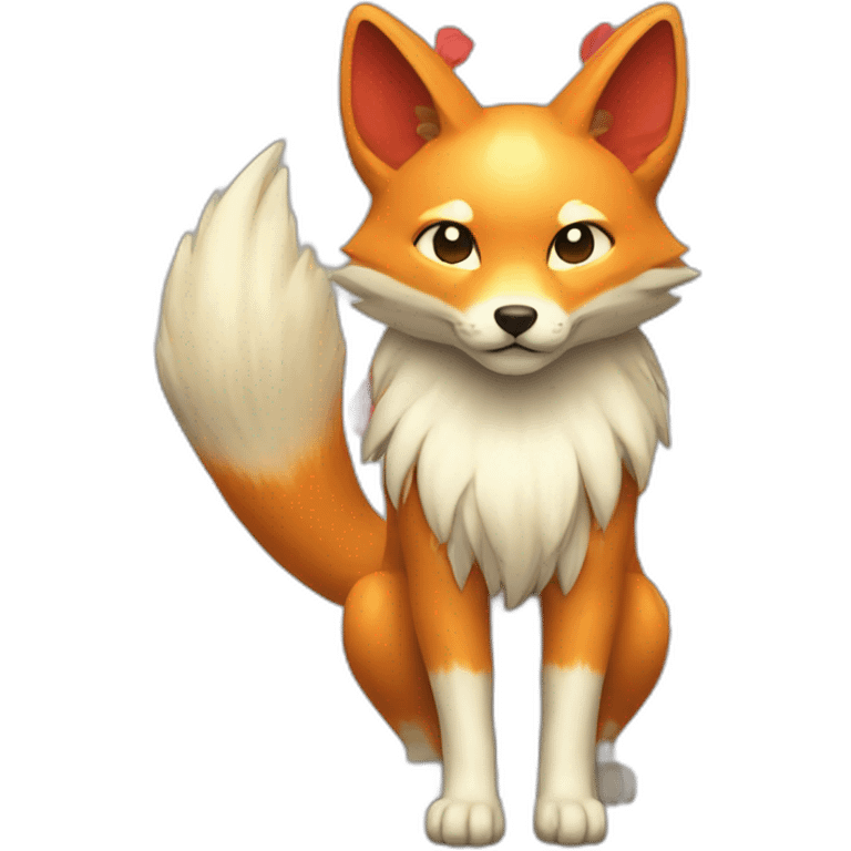 kitsune with 9 big petalshaped tails at back emoji