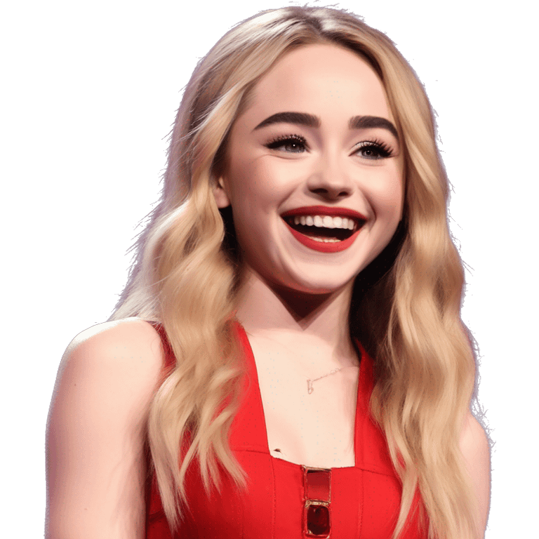 “Sabrina Carpenter in a red outfit, smiling confidently while performing on stage.” emoji