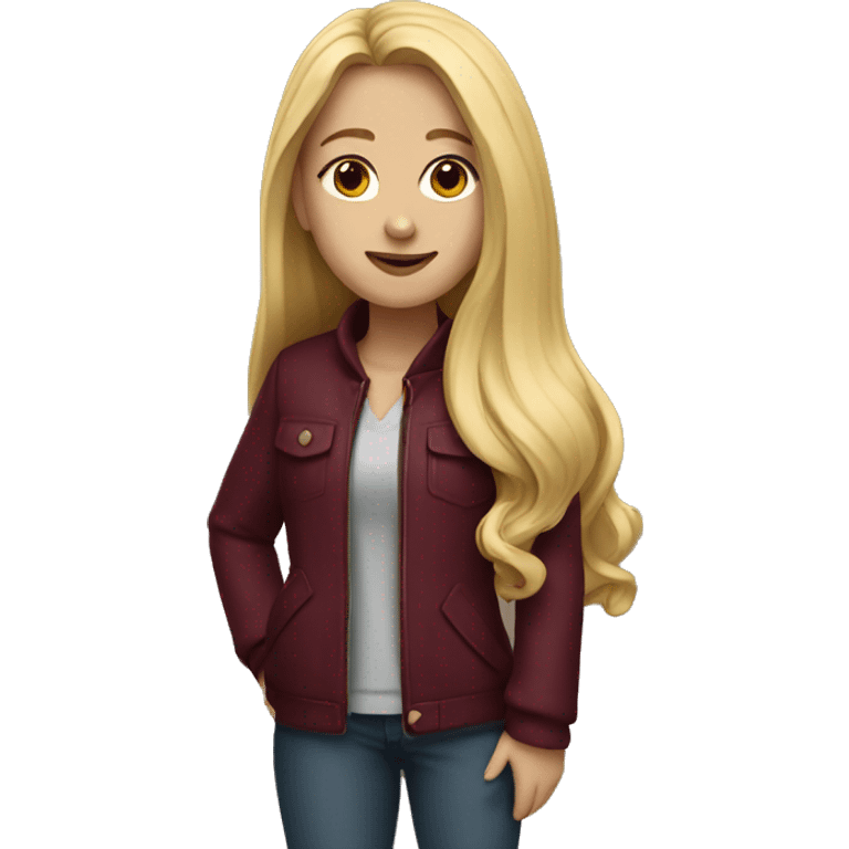 Girl with long blonde hair wearing a burgundy jacket emoji