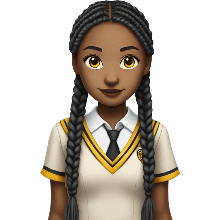  Hyper realistic girl with long box braids wearing Hufflepuff school uniform emoji