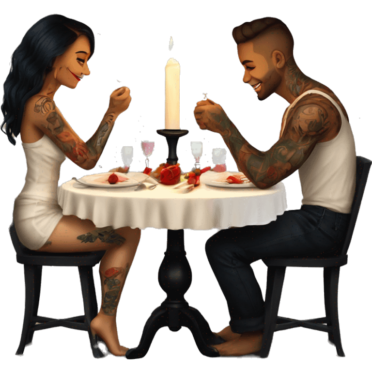 romantic candle light dinner for beautiful tattooed couple emoji