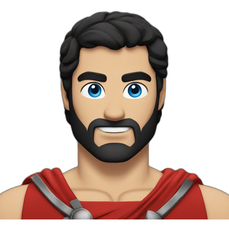 The Spartan Leonidas. Muscly physique. Wearing a red cape. Masculin. Black hair. Blue eyes. emoji