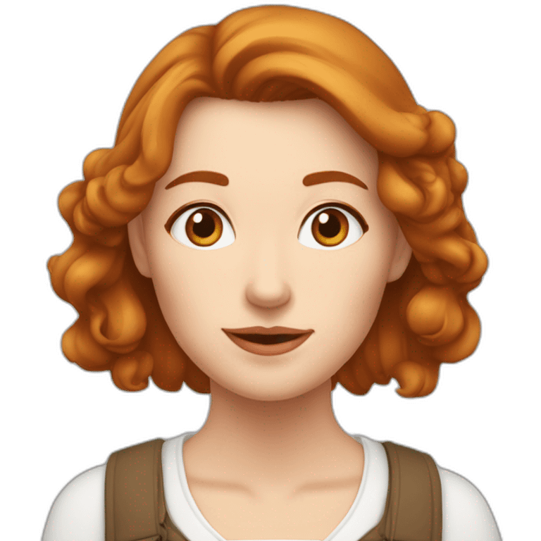 Femme rousse aux yeux vairon, avec son chiens blanc et marron emoji