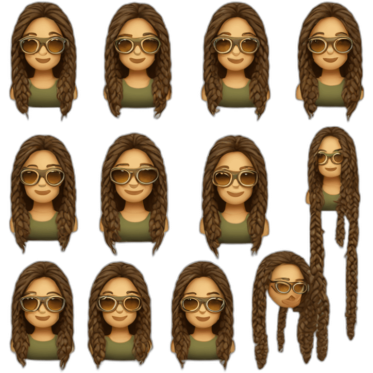 Mujer con braids box fine long hair castaño con gafas emoji