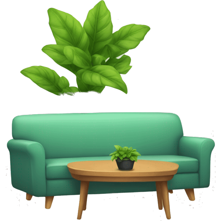 couch with a plant on the side and a table emoji