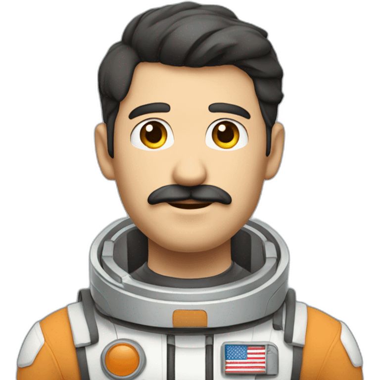 space explorer: male straight short dark hair, half body, greeting, moustache emoji