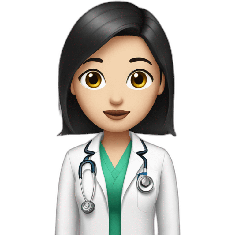 doctor, black hair, girl, white skin, straight hair, freckles, green-brown eyes, pink lips emoji