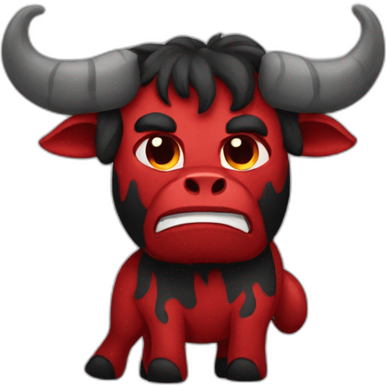 Minotaur in black and red colors in the style of a crying emoji. emoji