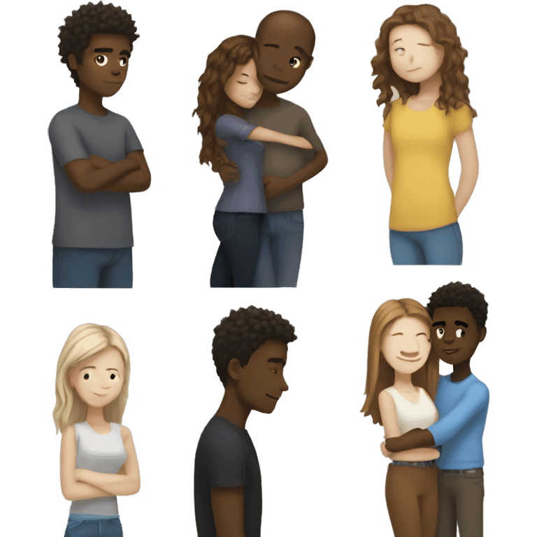 teen couple hugging (black male with spikey hair and white girl with brown hair) emoji