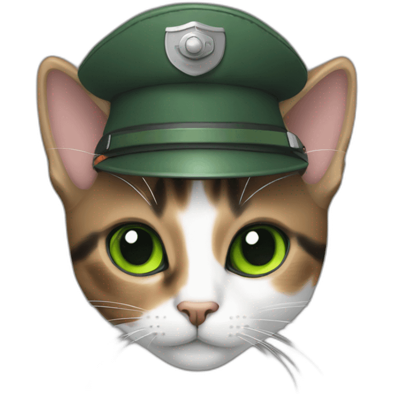 full brown and grey calico cat with green eyes dressed as a pilot emoji