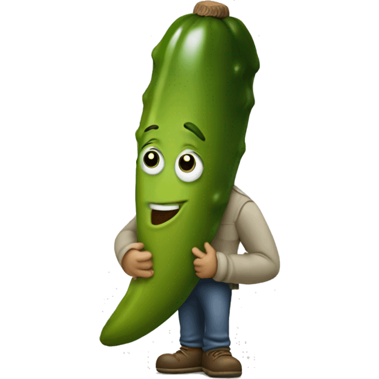 Bashful little guy holding a pickle emoji