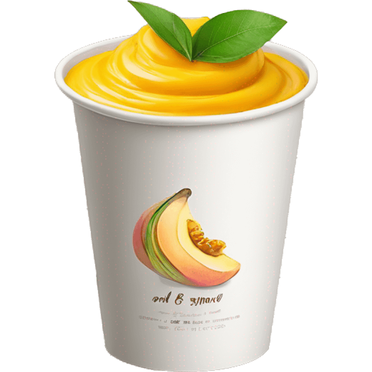 Indian Mango Shrikhand in one paper cup with decorative label on cup  emoji