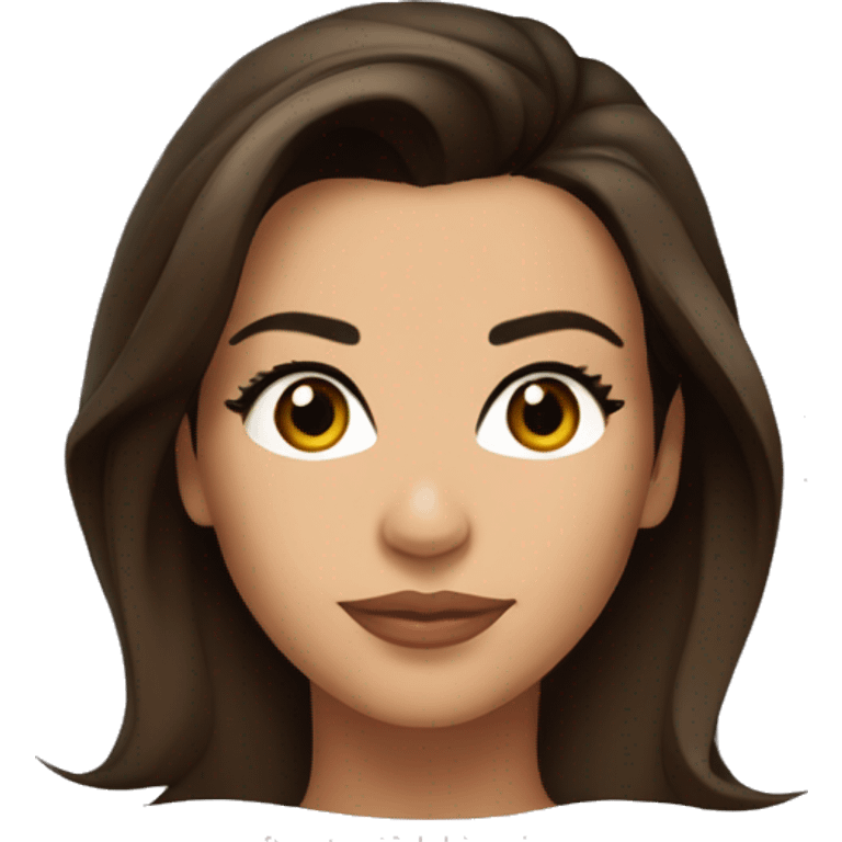 3/4 face, contrasted, shadow, light, Eva Longoria expression, thin nose, brunette woman, hazel eyes, long eyelashes, dark shoulder shaded hair, white t-shirt emoji