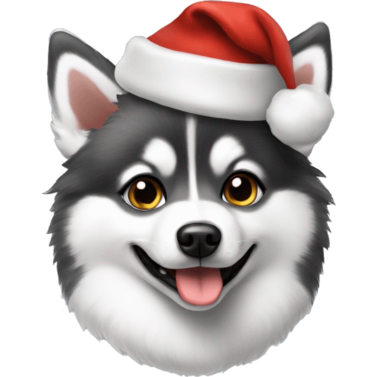 This Cute Pomsky dog with Christmas hat  emoji